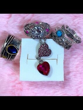 Vintage Silver Turquoise Ring & Necklace Bundle Jewelry Set A Lot Size 7
